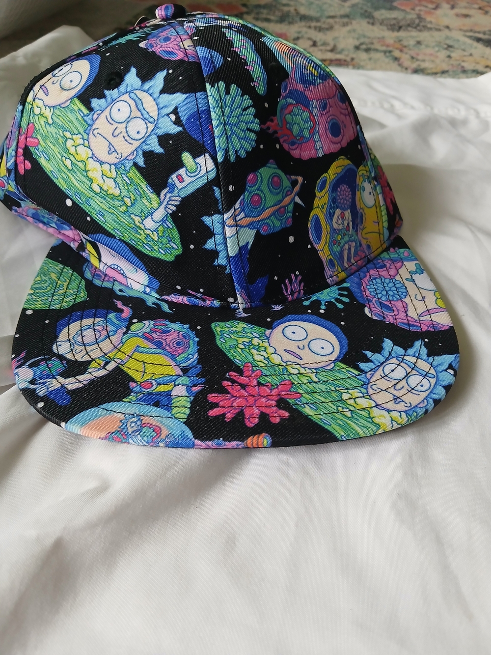 Rick and Morty Hat Black Muticolor All Over Design Snapback Adult Swim Ball Cap